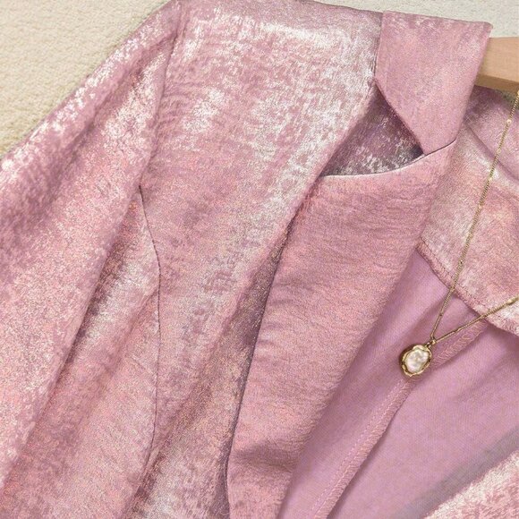 Pink Casual Women's Shorts & Blazer Two Piece Suit - Picture 4 of 5